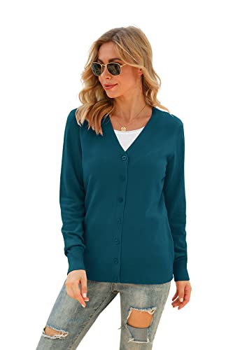 Image of VIISHOW Women Long Sleeve Button Down V Neck Lightweight Basic Knit Sweater Cardigan