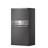 Metzler Paketbox draußen groß XXL, Paketkasten in DB 703 Eisenglimmer, Postbox personalisiert mit Edelstahl Namensschild Gravur, rostfrei und wasserdicht - Bispo Max 2