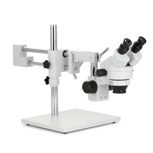 Image of AmScope SM-4BX Professional Binocular Stereo Zoom Microscope, WH10x Eyepieces, 3.5X-45X Magnification, 0.7X-4.5X Zoom Objective, Ambient Lighting, Double-Arm Boom Stand, Includes 0.5x Barlow Lens