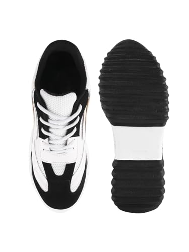 Image of Chunky Platform Sneakers for Women Colorblock || Lace-Up Athletic Shoes with Wavy Sole Design Casual and Party