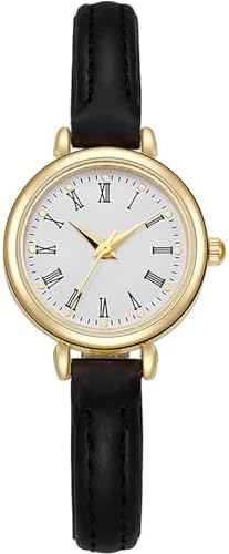 Minimalist Wrist Watch Roman Numerals Dial with PU Leather Band Analog Quartz Small Watch Business Casual Fashion for Men Women (Black)