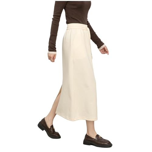 YMXLWHBD Pyjama Jupe Droite pour Femmes Mi-Longs Hautes Taille Fente Fendre Hanche Mince Longue Décontractée-Blanc Cassé-XXL