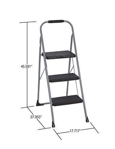 Cosco 11408Pbl1E Three Big Folding Step Stool With Rubber Hand Grip, Platinum #TOP5