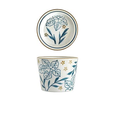 Caalio Japanese Tea Cups With Lid Saucers, Pottery For Chawanmushi Matcha Coffee Tea Dessert, Hand-Painted Ceramics Mino Ware Soba Choko, Gold Leaves #TOP4