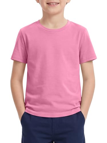Cooraby Boys Shirts Short Sleeve Crewneck T-Shirts Kids Toddler Summer Soft Tops Clothes Casual Tees 2-14 Years Pink