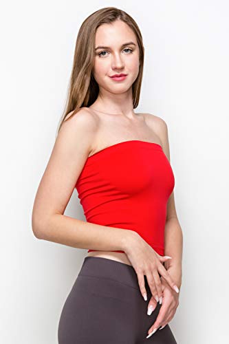 Kurve Women’s Strapless Tube Top - Medium Length Seamless Bandeau Stretchy Sexy Bra Tops, Upf 50+ (Made In Usa), Red, Medium/Large #TOP2