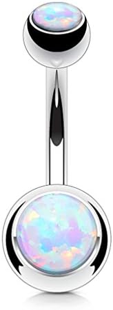 FIFTH CUE Opal Set Double Jeweled 316L Surgical Steel Naval Belly Button Ring (Opal White)