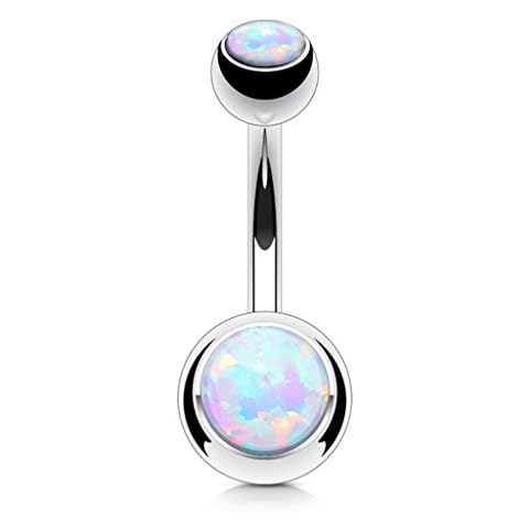 FIFTH CUE Opal Set Double Jeweled 316L Surgical Steel Naval Belly Button Ring (Opal White) Cover