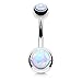 FIFTH CUE Synthetic Opal Set Double Jeweled 316L Surgical Steel Navel Belly Button Ring (6pcs - White, Pink, Blue, Purple, Red, Green)
