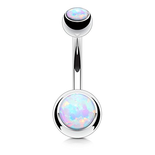 FIFTH CUE 316L Surgical Steel Opal Belly Button Ring, 14GA (1.6mm), 3/8" (10mm) Length, 5 & 8mm Balls, Belly Piercing for Women, 6 Colors, Opal Surgical Steel Belly Button Rings by FIFTH CUE - Used condition - US$10.49