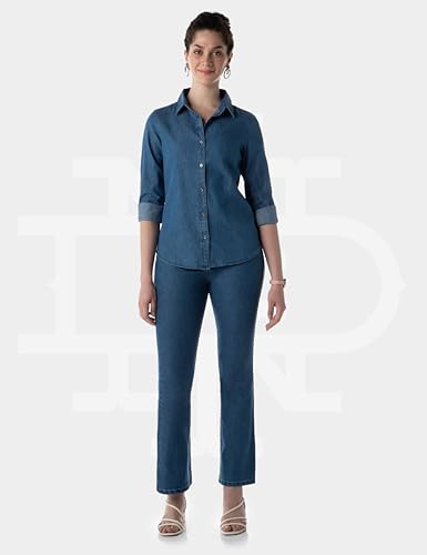 Image of INKD Women's Full Sleeve Casual Denim Shirt - 100% Cotton | Front Button Detailing | Regular Fit