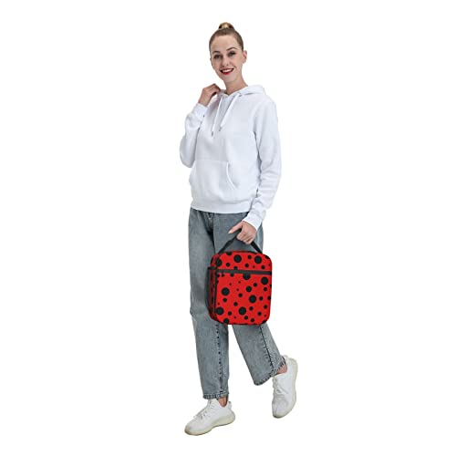 Yetta Yang Ladybug Black And Red Polka Dot Portable Lunch Bag Insulated Lunch Box Reusable Totes For Women Men Work Picnic Camping #TOP7