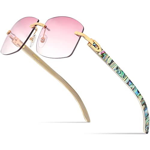 Image of HEPIDEM 100% Really Buffalo Horn Natural Mussel Shell Rimless Sunglasses 706