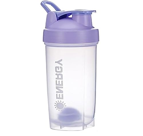Yowlens Protein Shaker Bottle Sports Supplements Shakers With Mixer Ball, BPA Free Leak Proof Screw On Lid Workout Water Cup 500 ml（Purple）