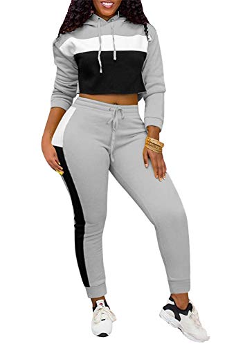 EOSIEDUR Women 2 Piece Outfits Tracksuit Jumpsuits Lightweight Windbreaker Pullover Jacket Crop Top Pants Set Gray
