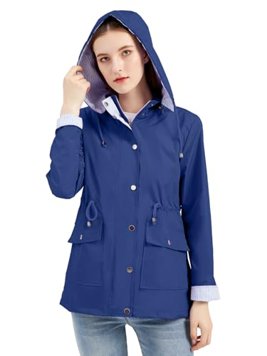 IFFEI Women's Rain Jacket Lightweight Waterproof Rain Coat Outdoor Hooded Windbreaker with Pockets