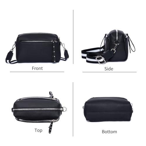 Genuine Leather Crossbody Bags for Women Small Triple Zip Bag Black Shoulder Bags3