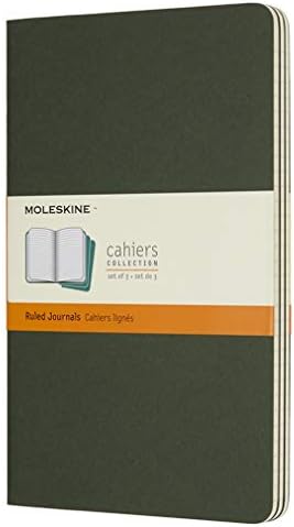Moleskine Cahier Journal, Soft Cover, Large (5" x 8.25") Ruled/Lined, Myrtle Green, 80 Pages (Set of 3)
