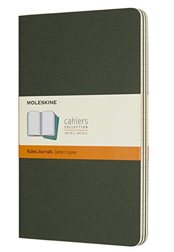 Moleskine Cahier Journal, Soft Cover, Large (5" X 8.25") Ruled/Lined, Myrtle Green, 80 Pages (Set Of 3) #TOP27