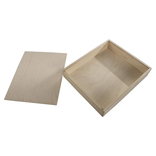 WooDeeDoo Wooden Photo Storage Box, 33.5 x 28 x 6 cm, Unfinished Pine Craft Box With Sliding Lid - Image 4