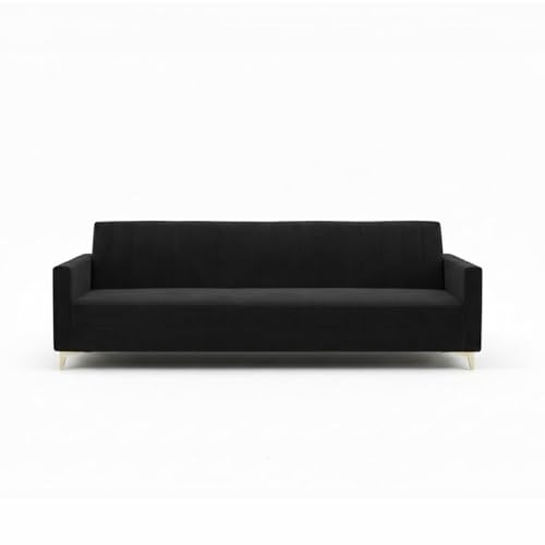 Image of Marvello 3+1+1 Fabric Sofa Set for Living Room | Soft Velvet Upholstery, Sturdy Wooden Frame | Stylish Sofa for Hall & Office Spaces (Black)