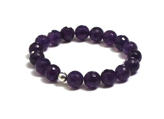 Naturalny ametyst 10 mm fasetowane koraliki okrągły kształt fioletowy 10 mm elastyczna elastyczna bransoletka unisex do medytacji prezent na szczęście |W_STBC_00330