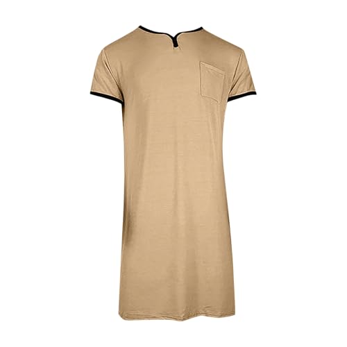 2024 Men's Nightshirt Nightgown Short Sleeve V Neck Sleepshirt Pajama Shirt Summer Comfy Big & Tall Henley Sleep Gowns3