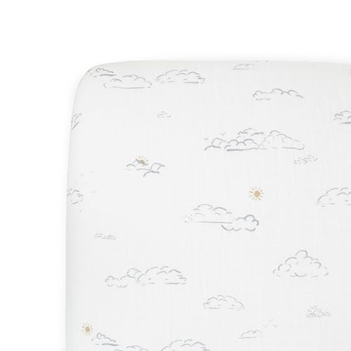 Image of Little Unicorn Premium Crib Sheet | Breathable & Super-Soft Muslin Fabric (Partly Cloudy)