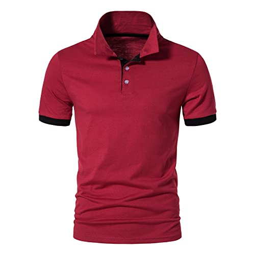 Golf Polo Shirts for Men Lightweight Color Block Short Sleeve Shirt Casual Slim Fit Athletic Tennis T-Shirt (Red,Small)