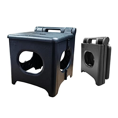Taburete Plegable, Taburete Portátil con Asa para Niños y Adultos Taburete de Plástico hasta 150 kg Fácil Almacenamiento Cocina, Baño, Pesca, Hogar, Jardín(Negro) Cover