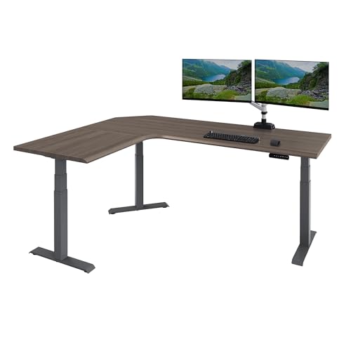 Image of Vari ComfortEdge 80x60 L-Shape Electric Standing Desk - Height Adjustable Sit-Stand VariDesk for Corner Office with Reversible Left /Right Design + Espresso Top /Slate Legs (Ships in 3 Boxes)