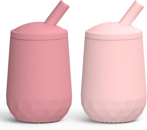 Image of Seposeve 2 Pack Silicone Straw Cup, Leak-Proof Baby Sippy Cup for 6 Months +, Spill Proof Toddler Cups with Straw 12-24 Months, Easy to Hold, Flow Control, 4 oz
