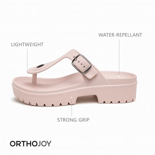 Image of ORTHO JOY Orthopedic Arch Support Sandals for Women - Comfort Slip-On Toe Post Slides with Adjustable Strap & Cushion Sole
