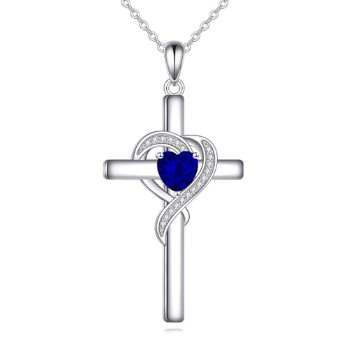 Cross Necklace for Women 925 Sterling Silver Infinity Love Heart Birthstone Pendant Necklace Cross Birthday Jewelry Gifts for Her