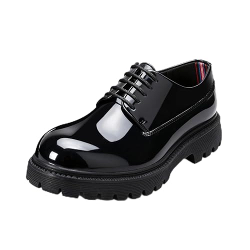 AUSTIN MILL Mens Platform Oxford Dress Shoes Classic Round Toe Lace Up Shoe for Business Office Casual Glossy Black