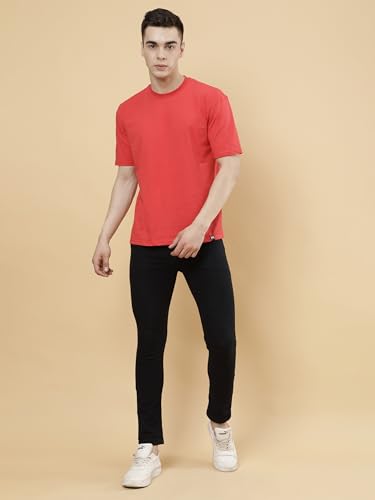 Image of POCKMAN Oversized Fit Mens Round Neck Cotton Blend Half Sleeve Plain T-Shirts.