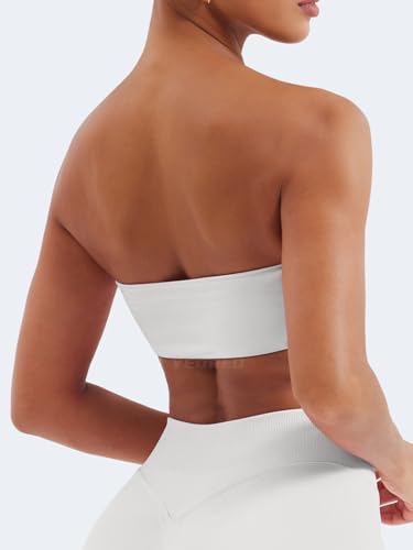 Image of YEOREO Strapless Bandeau Sports Bra for Workout Seamless Tube Top Gym Padded Wireless Bra