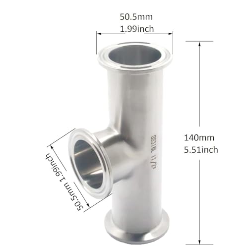 Image of QiiMii Tri Clamp 1.5 inch instrument Tee Tri Clover Tee Fittings 3 Way Stainless Steel SS316L,38mm Pipe OD(1.5 Inch),Used In Pharmacy
