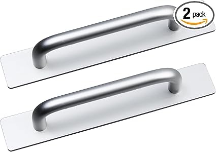 Image of 3-Pack No Drill Door Handles,Cabinet Handle,Heavy Duty Aluminum Alloy, Silver Finish, 148mm Length, Easy Installation for Kitchen Cabinets, Drawers, Glass Doors, Rental Apartments