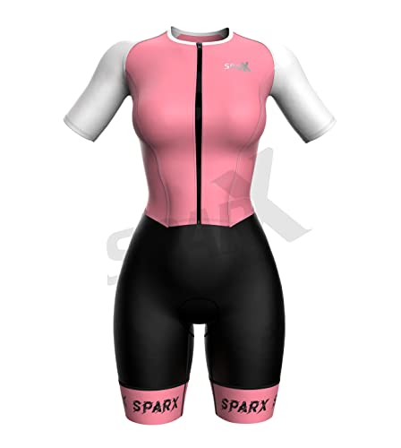 Sparx Aero Triathlon Suit Women Short Sleeve Tri Suit Women Running Swimming Cycling Skinsuit (Rose Pink, 2XL)