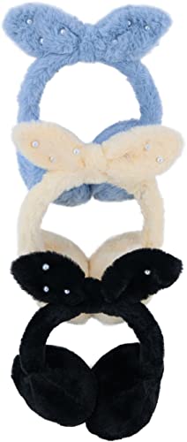 Tobeinstyle Girl's Pack Of 6 Winter Earmuffs And Ear Warmers - Subtle Pearls Bow Bunny Ears - Black/Ivory/Blue - One Size #TOP4