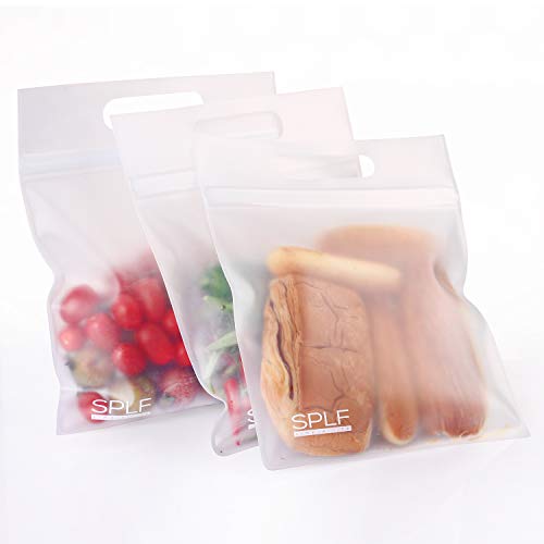SPLF 3 Pack Lunch Bag with Handler, Extra Thick FDA Grade PEVA Ziplock Bags, Ideal For Sandwich, Snacks, Food Storage, Make-up Travel Home Organization.
