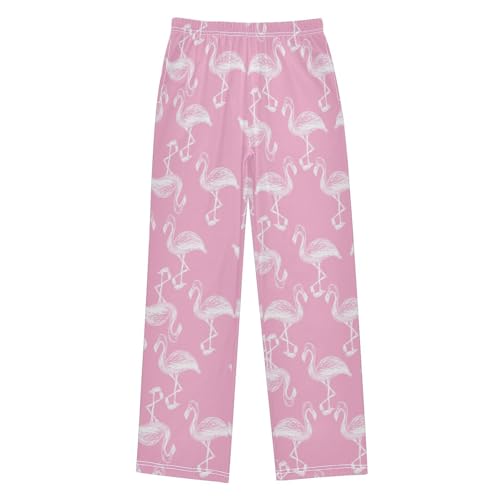 ZZXXB Pink Flamingo Print Boys Long Pants Soft Trousers Elastic Waist Kids Lounge Bottoms with Pockets S-XL