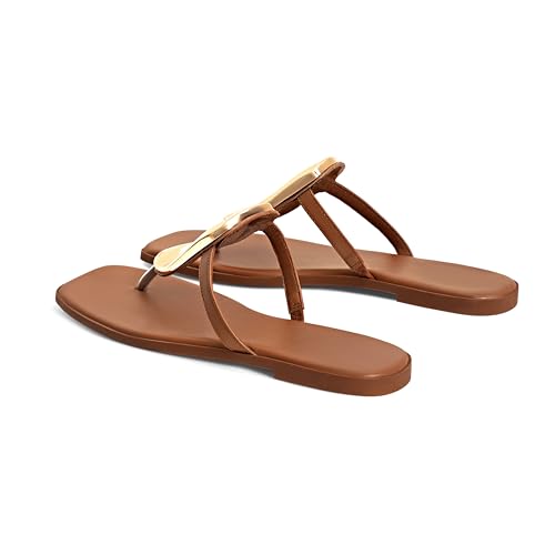 Image of Wnshonzy Flip-Flops for Women Thong Sandals Flat Slip on Slides Beach Comfort Open Square Toe Ladies Slipper Dressy Metal Hardware Decoration Summer Shoes Casual Fashion
