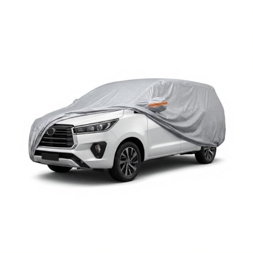 Image of myTVS 100% Waterproof Car Body Cover for Toyota Innova Crysta - Custom-Fit, Double-Layer, UV & Dust Proof, Mirror Pockets & Elastic Clip Lock (CSK 11)