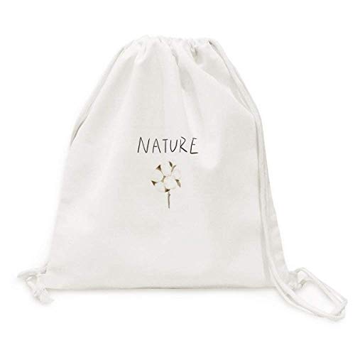 Mochila com estampa de plantas floridas Soloisland de lona com cordão para compras