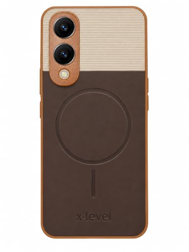 Image of Bintage Mac Safe Design Hard Slim Back Case | Soft Border Camera Protect | Dual PU Leather Finish Back Cover Compatible for Vivo Y28 5G / Vivo Y17s 5G - White & Cherry Brown