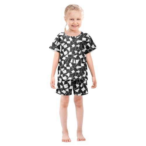 ALAZA Black White Abstract Pajamas Set Short Sleeve Cotton Sleepwear Summer Pjs 2 Piece 5-14Y3