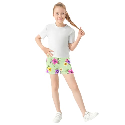 Girls Athletic Shorts Variety Watercolor Flowers Pink Floral Comfy Pajama Sleepwear Casual Summer Clothing, X-Small2