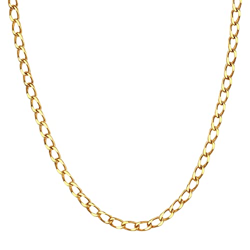 LADYGD 18K Gold Plated Chain Necklaces for women Curb Cuban Figaro Chains Choker Adjustable Dainty Necklace Gifts for Girl Jewelry 4MM(W) 16"(L)